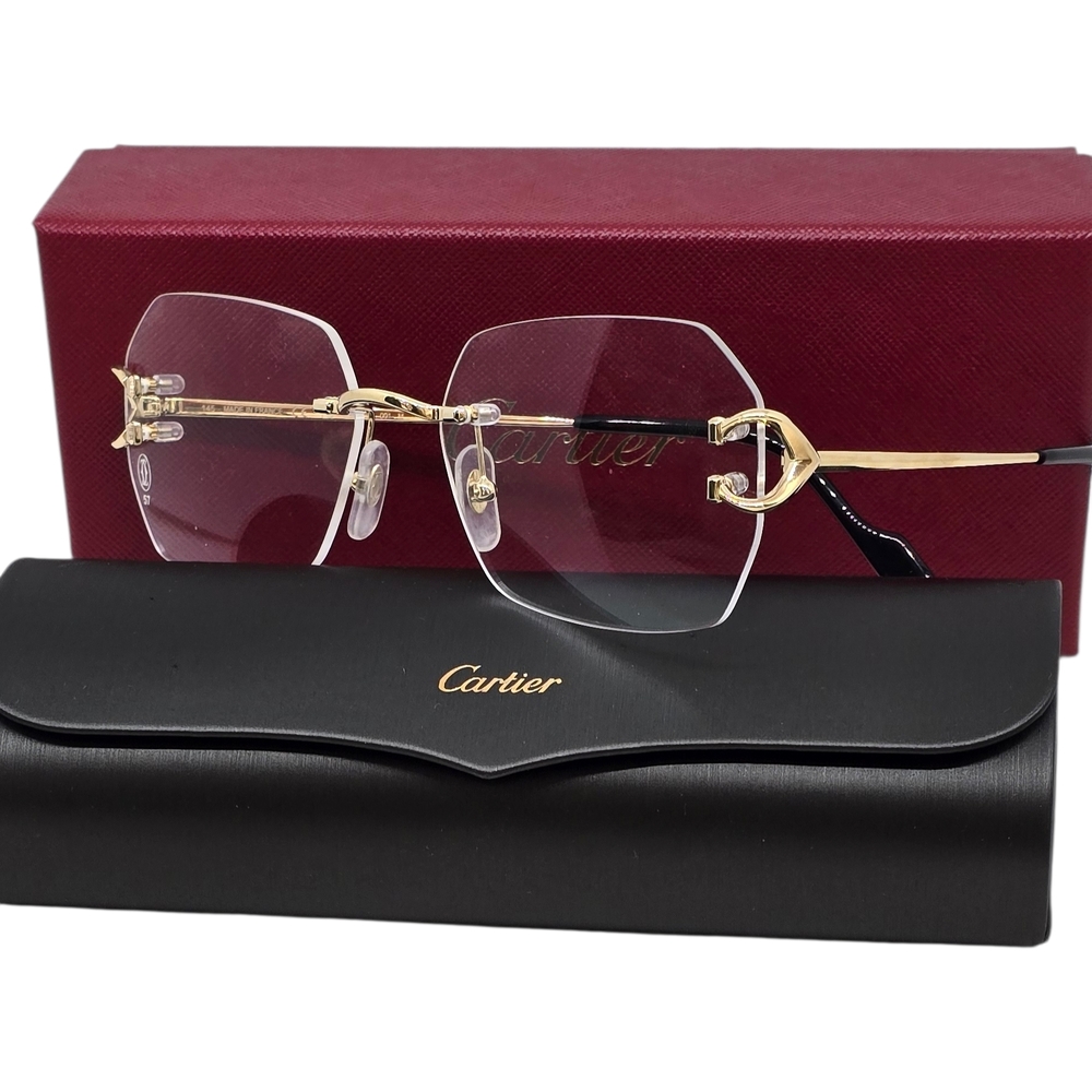 NEW Cartier Women's OR MAN  Gold and Black Rimless Glasses
